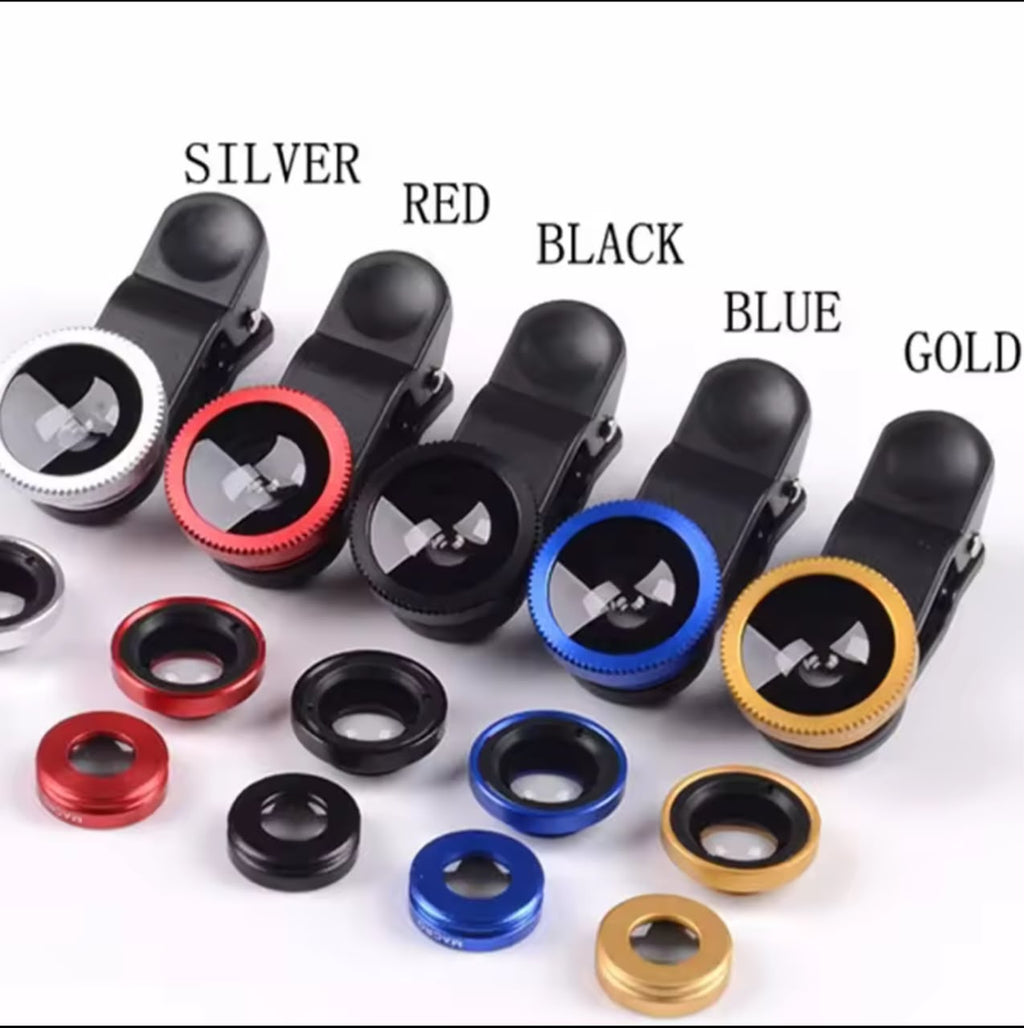 3-in-1 Phone Camera Lens Kit – Fisheye 180° + 0.67X Wide Angle + Macro Clip-On