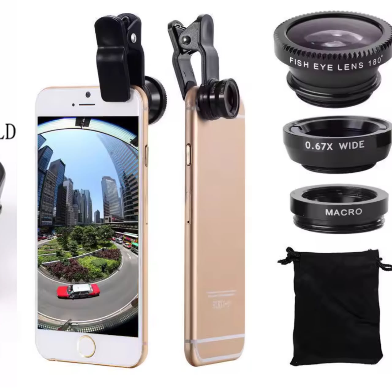 3-in-1 Phone Camera Lens Kit – Fisheye 180° + 0.67X Wide Angle + Macro Clip-On