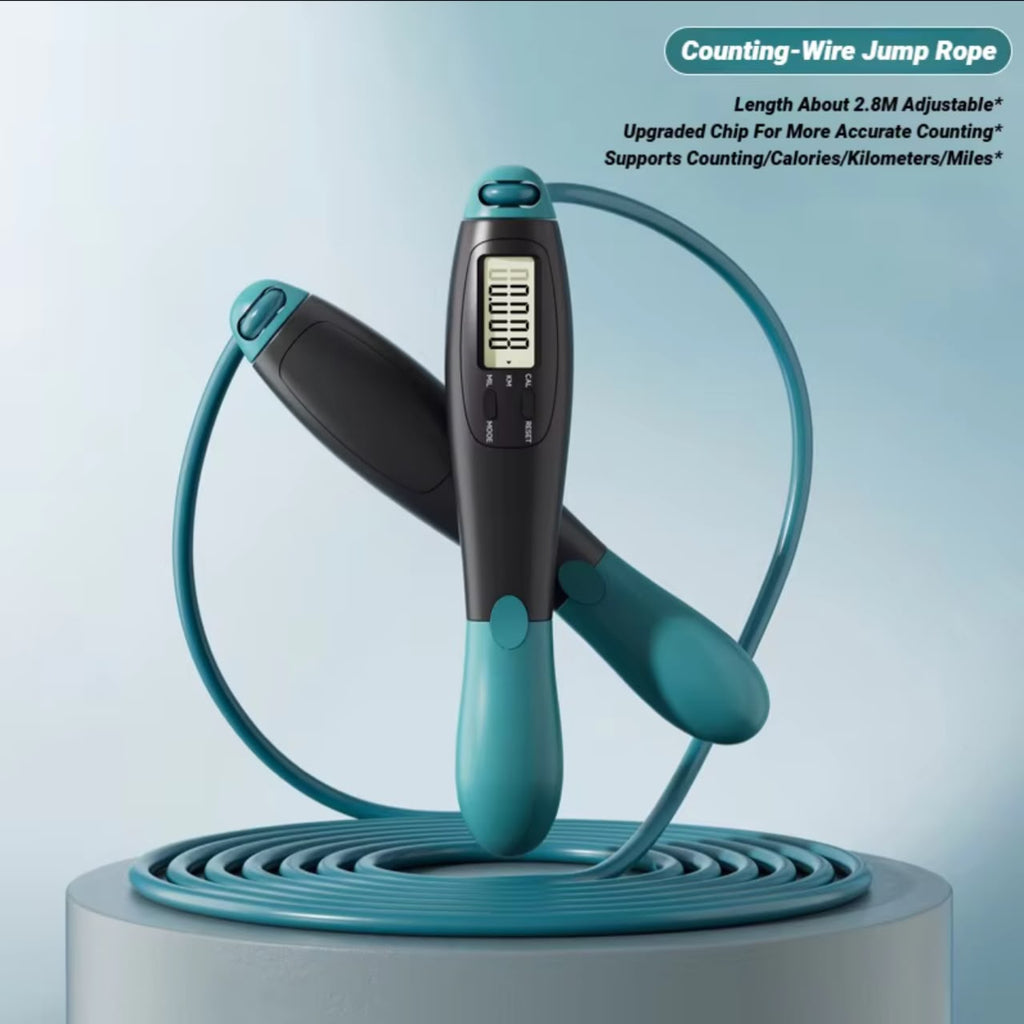 Digital Counting Jump Rope – LCD Counter, Calorie & KM Tracker, 360° Anti-Winding, Adjustable 2.8M (3 Colors)
