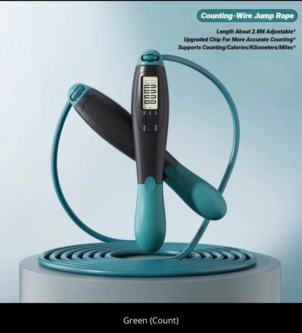 Digital Counting Jump Rope – LCD Counter, Calorie & KM Tracker, 360° Anti-Winding, Adjustable 2.8M (3 Colors)