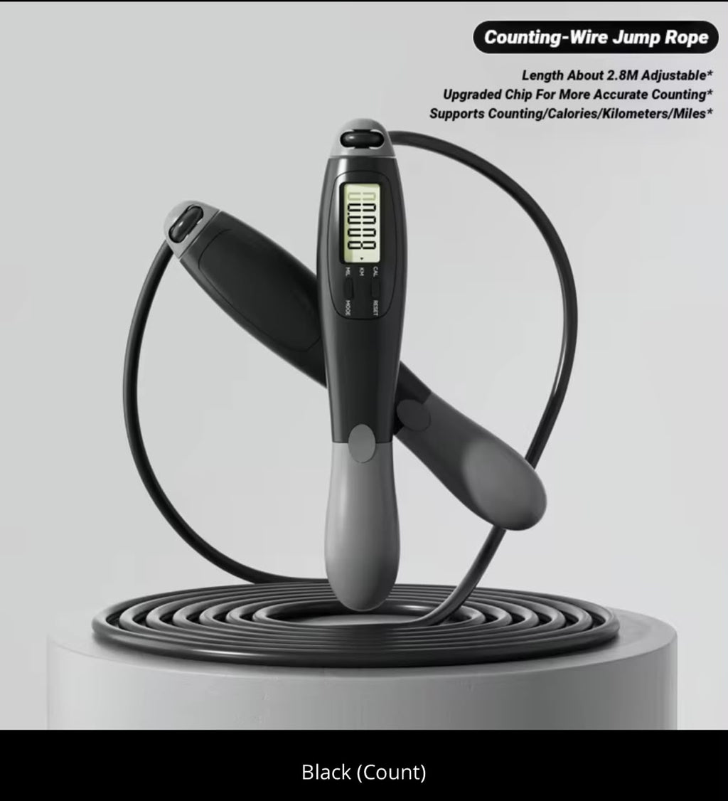 Digital Counting Jump Rope – LCD Counter, Calorie & KM Tracker, 360° Anti-Winding, Adjustable 2.8M (3 Colors)