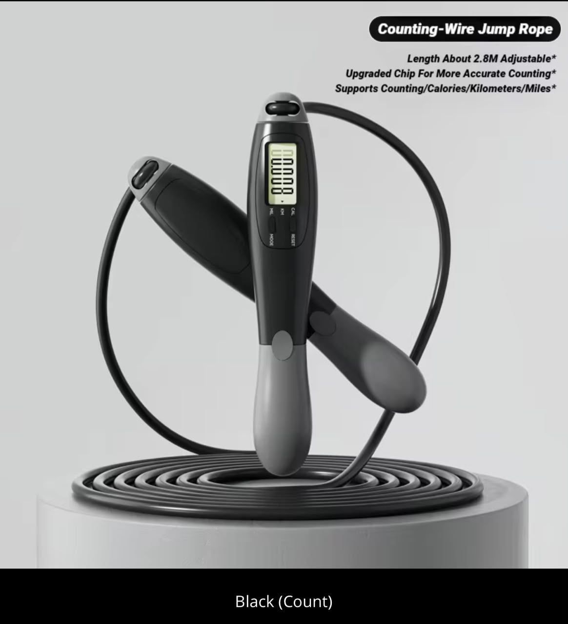 Digital Counting Jump Rope – LCD Counter, Calorie & KM Tracker, 360° Anti-Winding, Adjustable 2.8M (3 Colors)