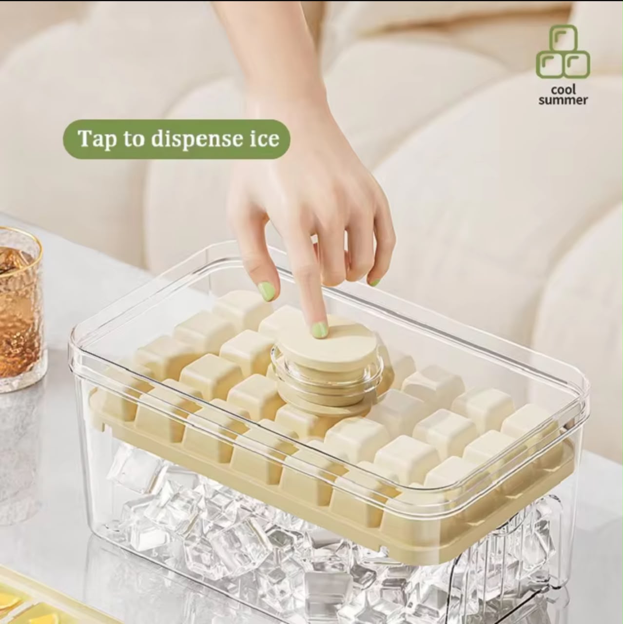 Press & Pop Ice Cube Tray with Storage Box – One-Press Dispenser, 28 or 56 Grids, Includes Ice Scoop (2 Colors)