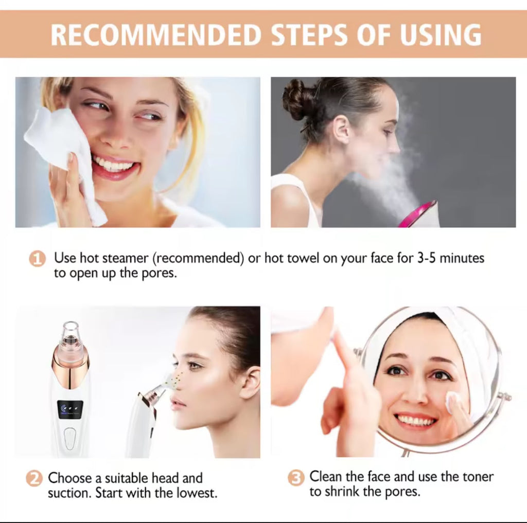 Electric Blackhead Remover Vacuum – 5 Suction Heads, USB Rechargeable, 3 Suction Levels, Pore Cleanser (2 Options)