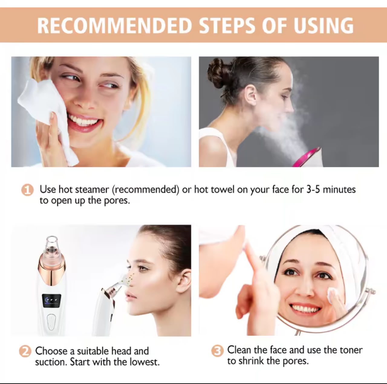 Electric Blackhead Remover Vacuum – 5 Suction Heads, USB Rechargeable, 3 Suction Levels, Pore Cleanser (2 Options)