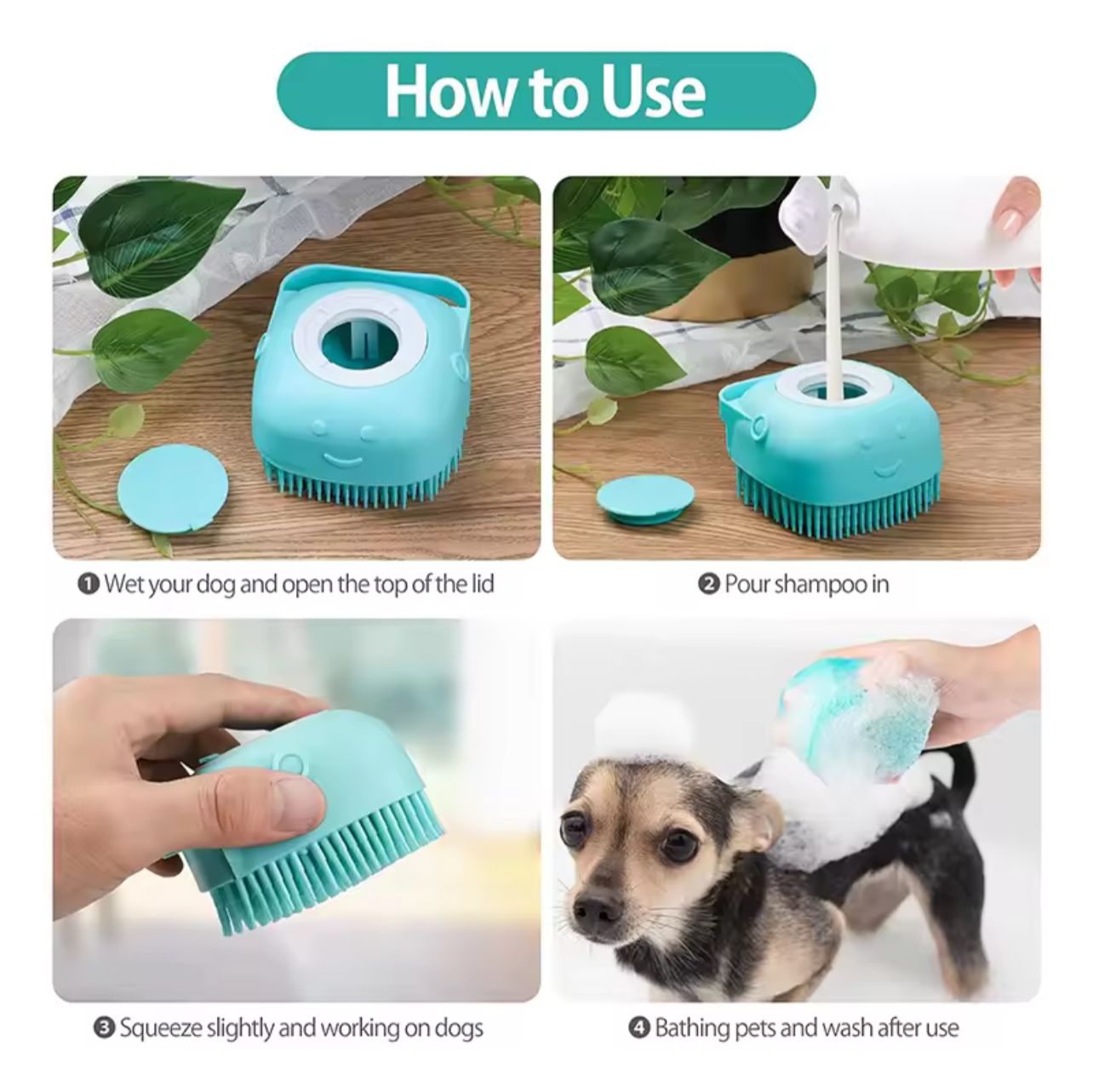 Silicone Pet Bath Brush with Shampoo Dispenser – Soft Massage Grooming Brush for Dogs & Cats (3 Colors)