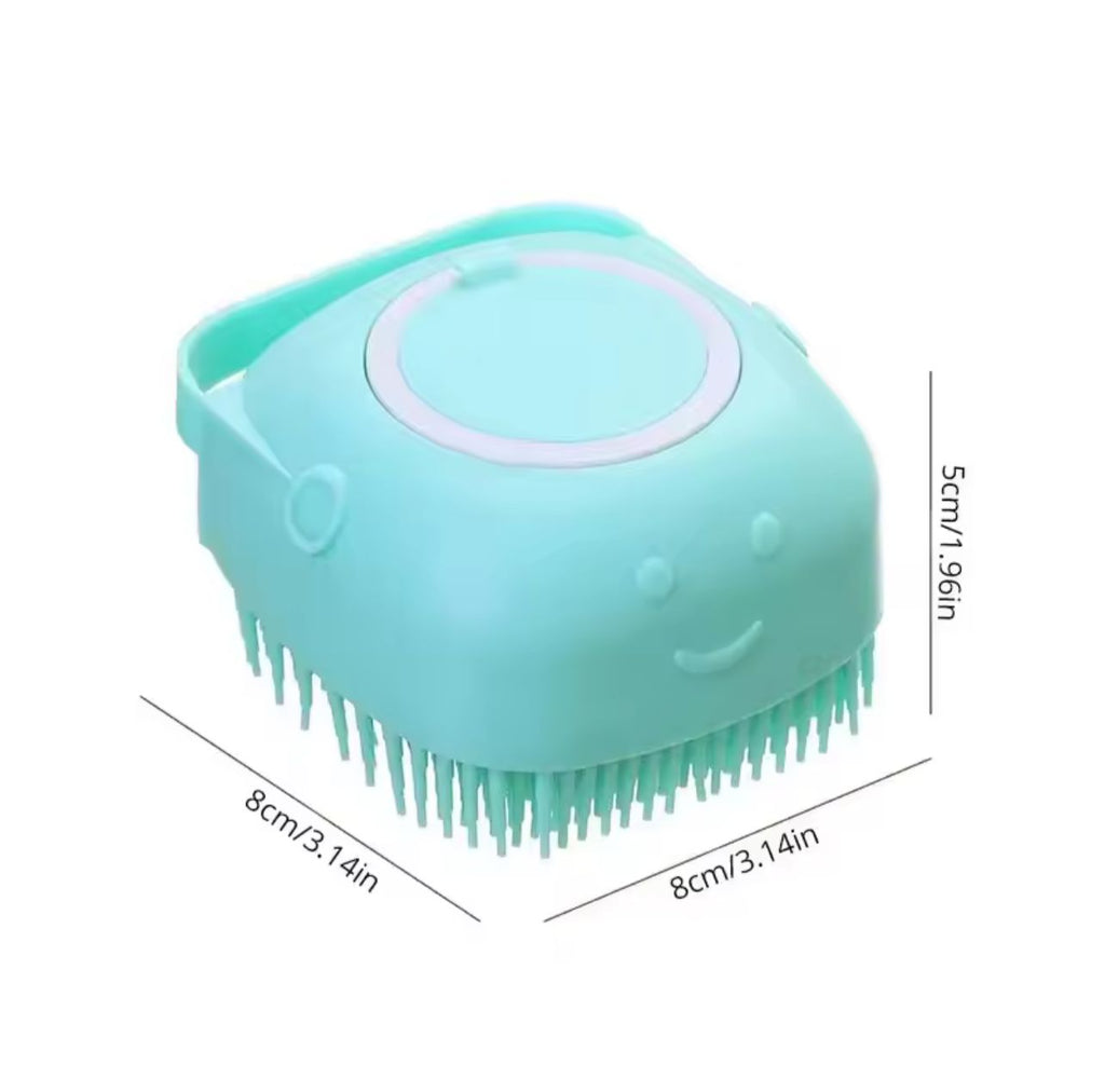 Silicone Pet Bath Brush with Shampoo Dispenser – Soft Massage Grooming Brush for Dogs & Cats (3 Colors)