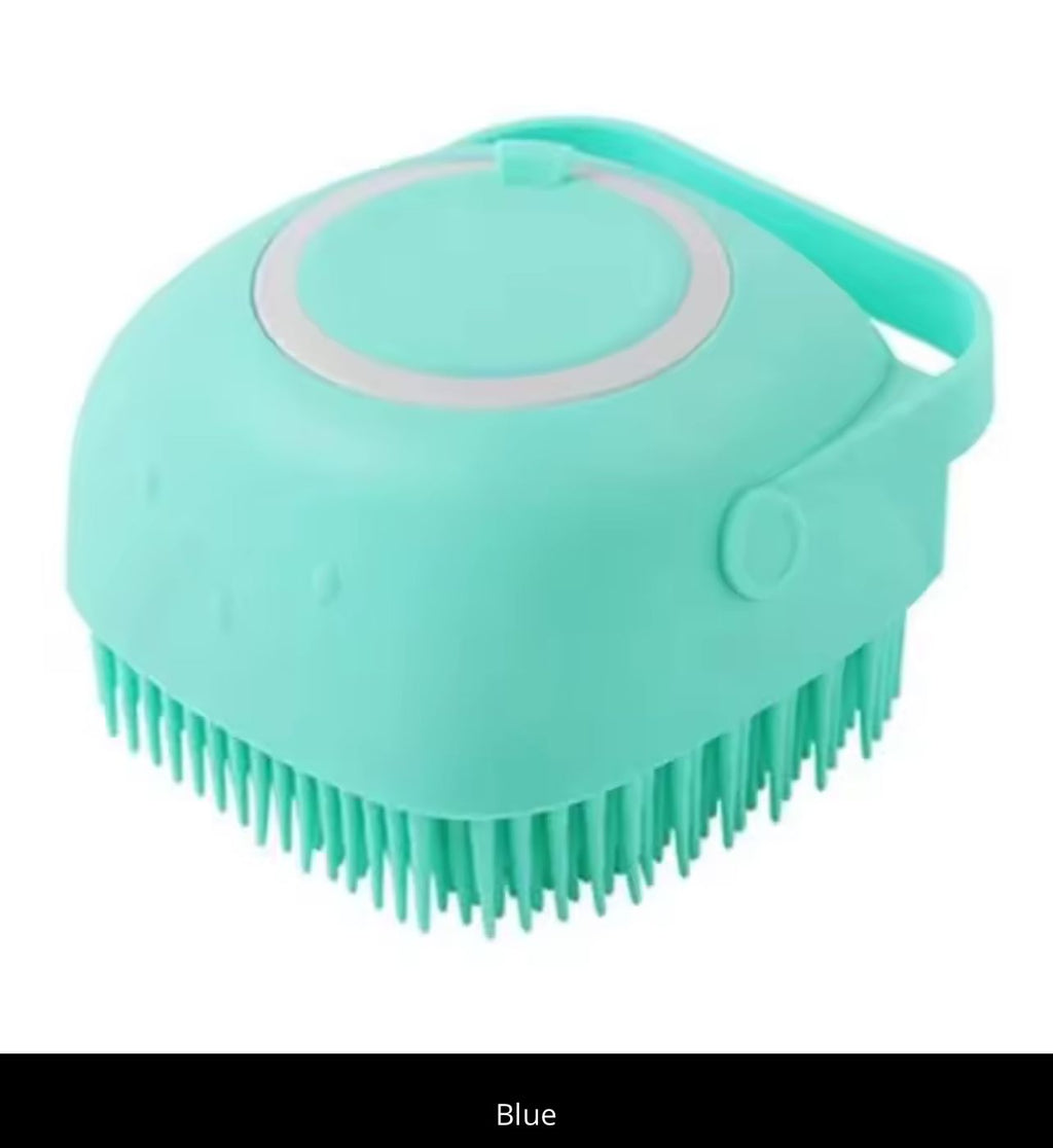 Silicone Pet Bath Brush with Shampoo Dispenser – Soft Massage Grooming Brush for Dogs & Cats (3 Colors)