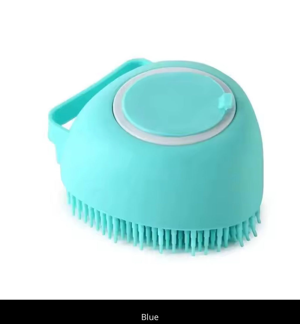 Silicone Pet Bath Brush with Shampoo Dispenser – Soft Massage Grooming Brush for Dogs & Cats (3 Colors)