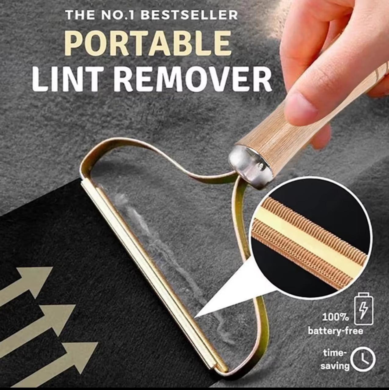 Manual Lint Remover & Fabric Shaver – Portable Clothes Fuzz & Pet Hair Remover, Wood Handle (Wood Color)