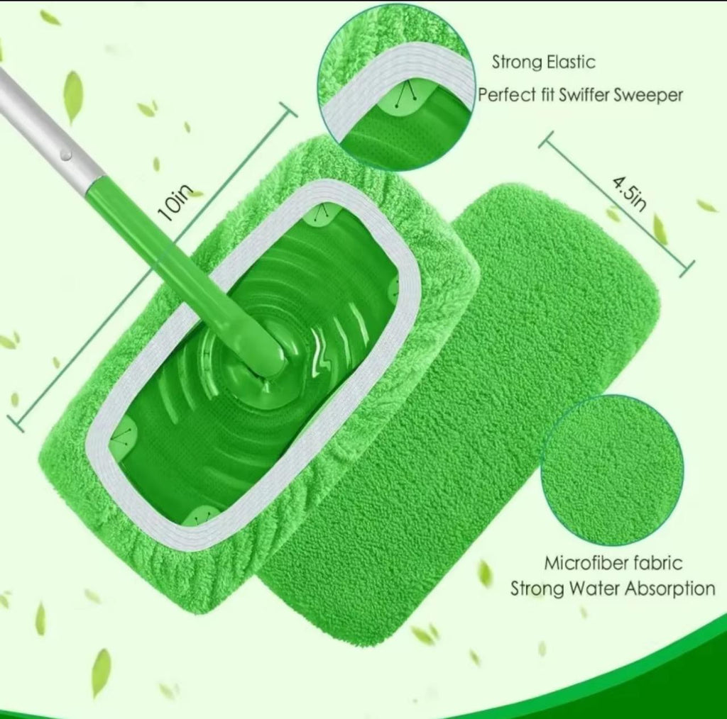 Reusable Microfiber Mop Pads – Swiffer Sweeper Compatible, Washable Floor Cleaning Pads, 3-Pack Green (10×4.5in)
