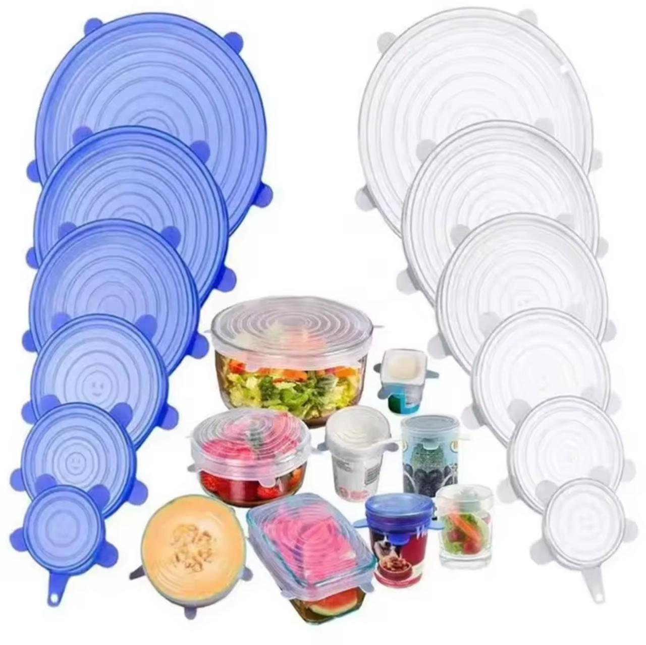 Silicone Stretch Lids 6-Pack – Reusable Food Cover Caps, 6 Sizes, BPA-Free (Pink / Blue / Yellow / Green / White)
