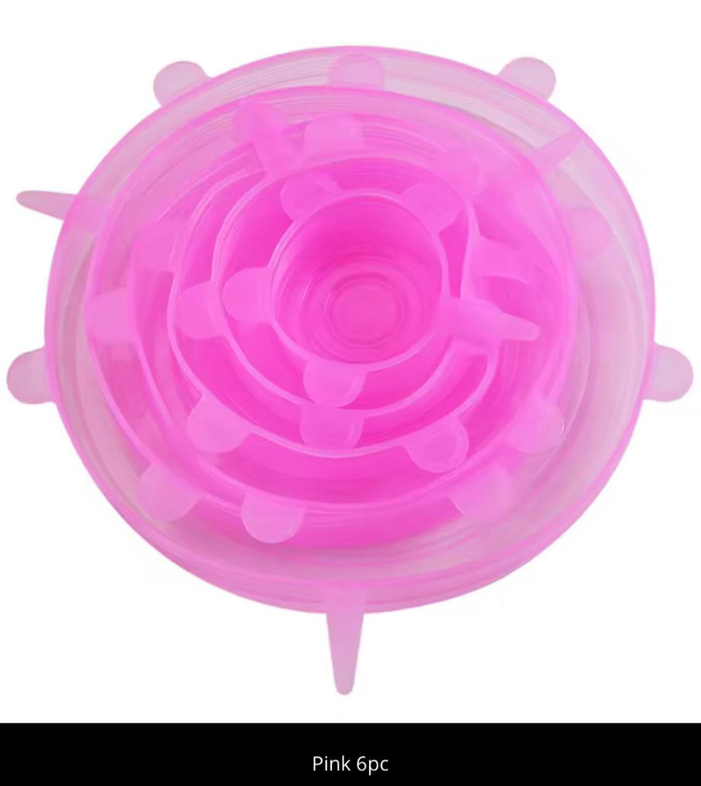 Silicone Stretch Lids 6-Pack – Reusable Food Cover Caps, 6 Sizes, BPA-Free (Pink / Blue / Yellow / Green / White)