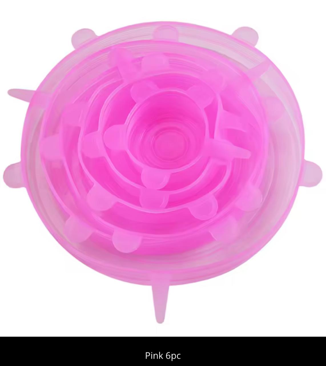 Silicone Stretch Lids 6-Pack – Reusable Food Cover Caps, 6 Sizes, BPA-Free (Pink / Blue / Yellow / Green / White)