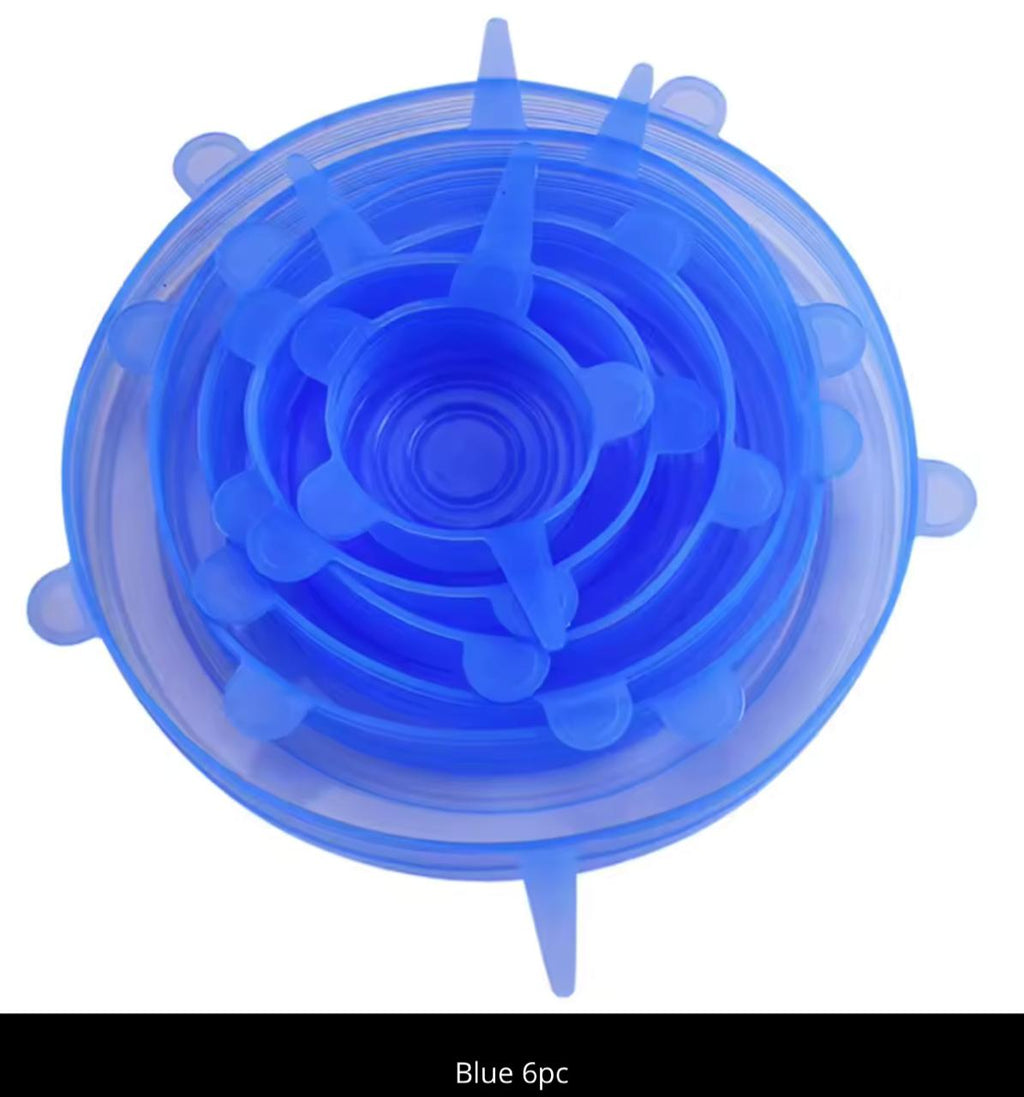 Silicone Stretch Lids 6-Pack – Reusable Food Cover Caps, 6 Sizes, BPA-Free (Pink / Blue / Yellow / Green / White)