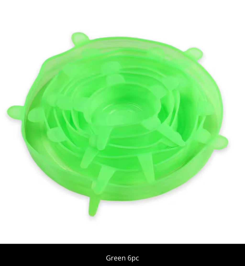 Silicone Stretch Lids 6-Pack – Reusable Food Cover Caps, 6 Sizes, BPA-Free (Pink / Blue / Yellow / Green / White)