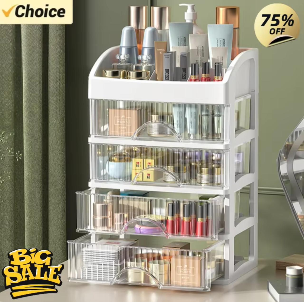 Large Makeup Organizer with Drawers – Desktop Cosmetic Storage Box, Multi-Layer, White (1/2/3/4 Layers)