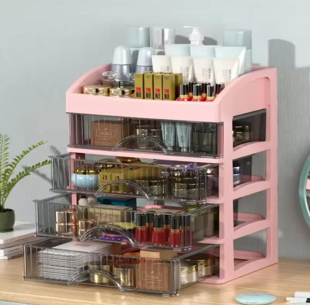 Large Makeup Organizer with Drawers – Desktop Cosmetic Storage Box, Multi-Layer, White (1/2/3/4 Layers)