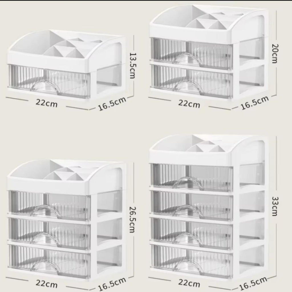 Large Makeup Organizer with Drawers – Desktop Cosmetic Storage Box, Multi-Layer, White (1/2/3/4 Layers)