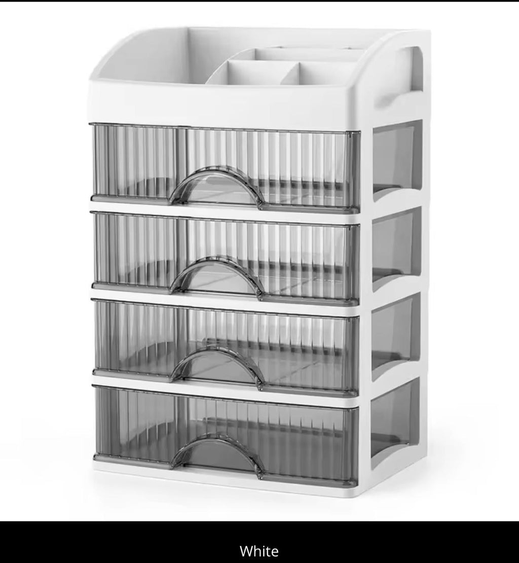 Large Makeup Organizer with Drawers – Desktop Cosmetic Storage Box, Multi-Layer, White (1/2/3/4 Layers)