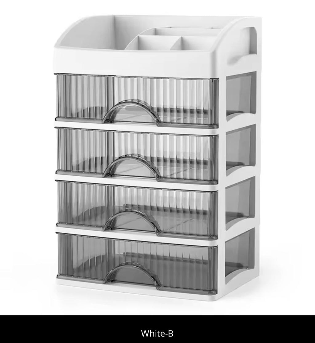 Large Makeup Organizer with Drawers – Desktop Cosmetic Storage Box, Multi-Layer, White (1/2/3/4 Layers)