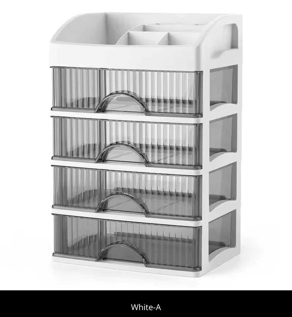 Large Makeup Organizer with Drawers – Desktop Cosmetic Storage Box, Multi-Layer, White (1/2/3/4 Layers)