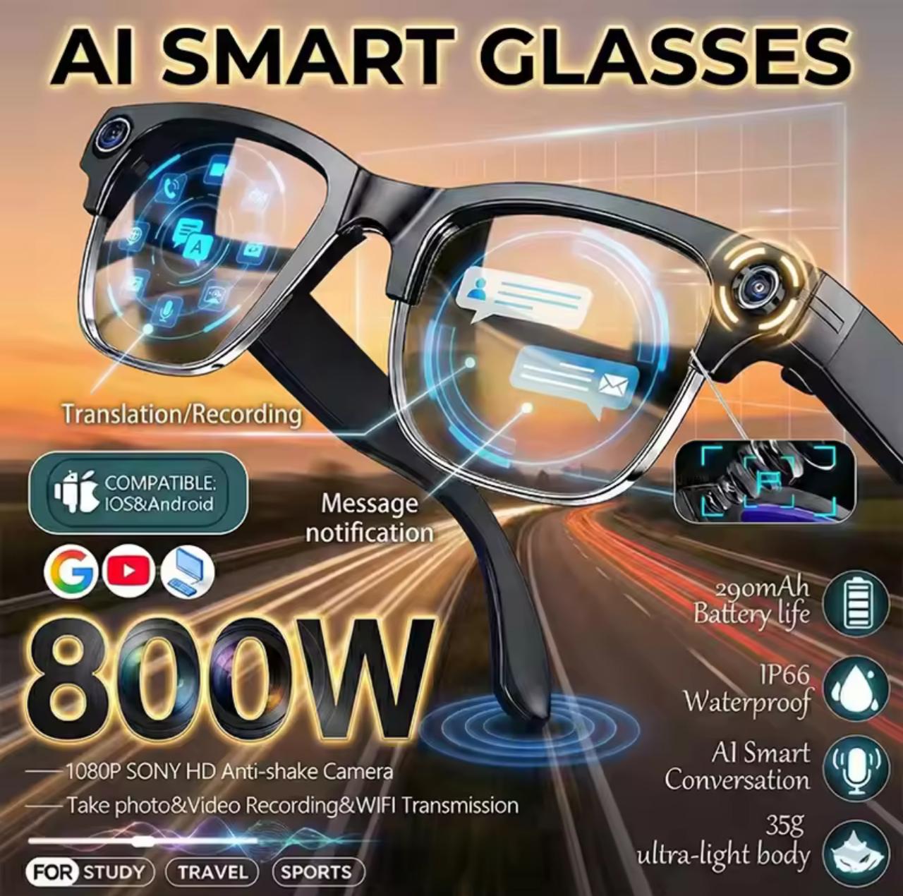 W630 AI Smart Glasses – 4K HD Camera, AI Real-Time Translation & Bluetooth Audio