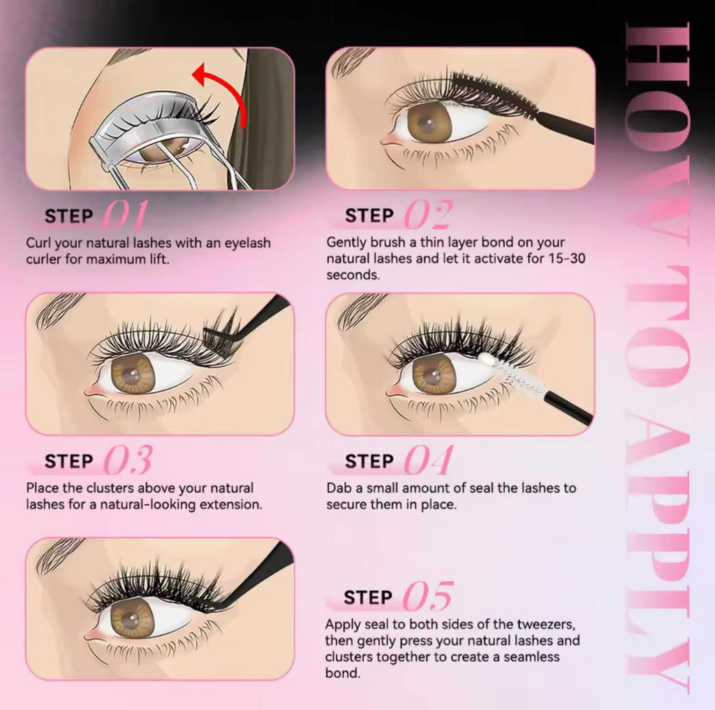 uCoolMe DIY Cluster Lash Extension Kit – Bond & Seal + Remover + Tweezers