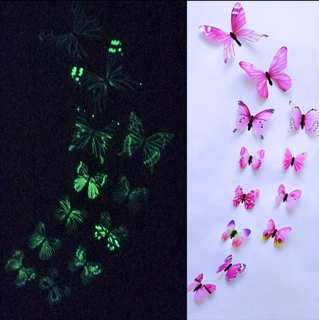 Glow in the Dark 3D Butterfly Wall Stickers – 12pcs | Room Décor