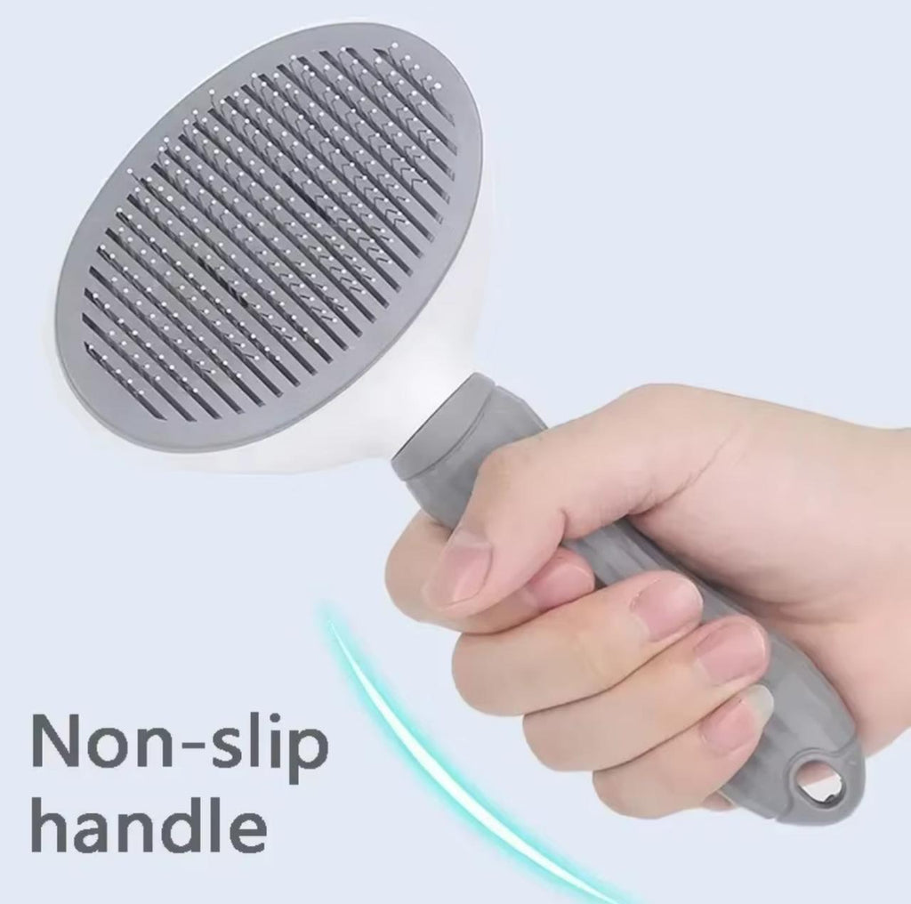Self-Cleaning Pet Slicker Brush – One-Click Hair Removal | Cats & Dogs | Gray, Pink, Blue