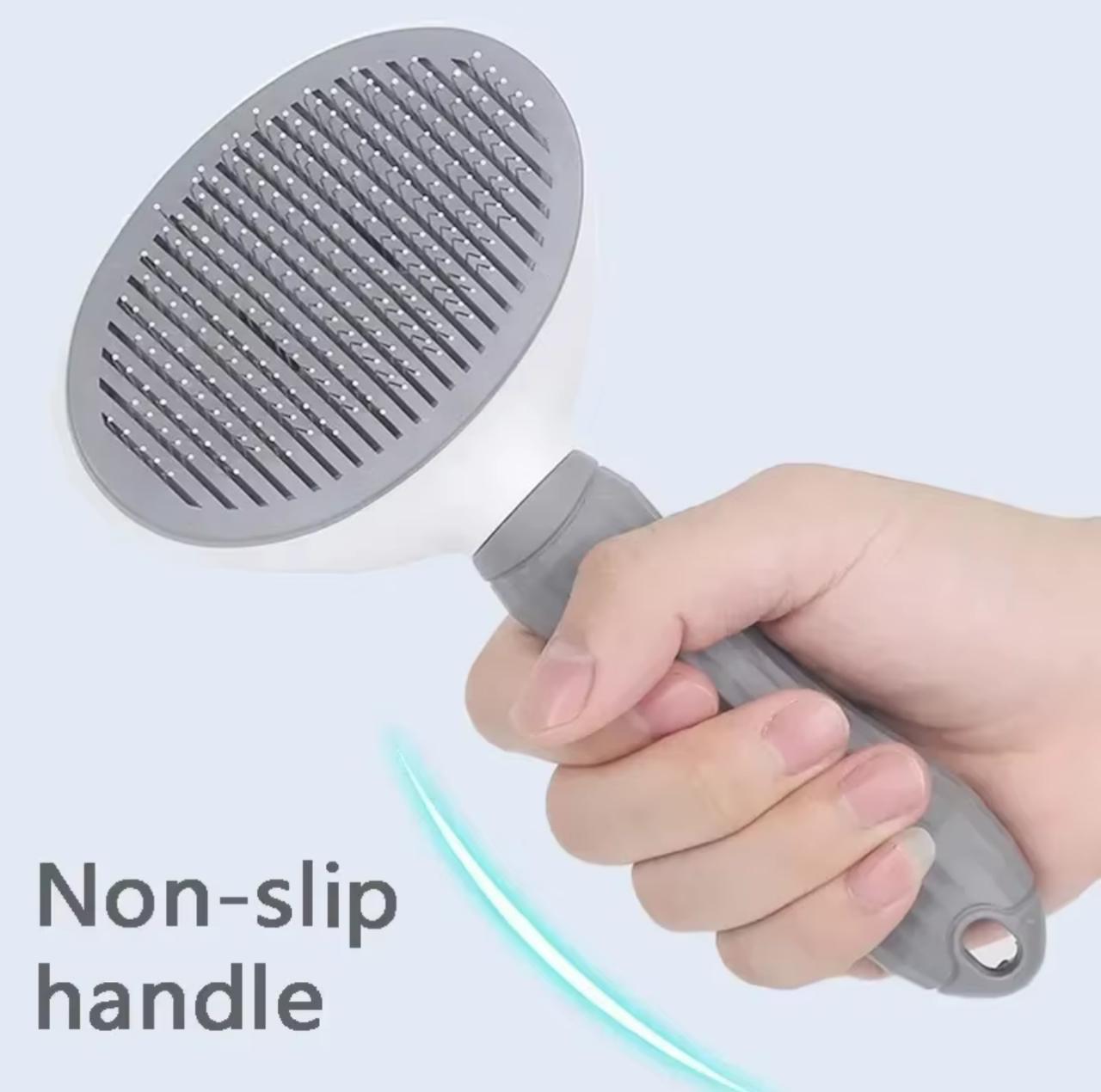 Self-Cleaning Pet Slicker Brush – One-Click Hair Removal | Cats & Dogs | Gray, Pink, Blue