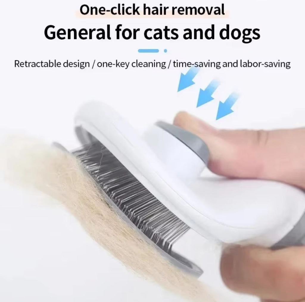 Self-Cleaning Pet Slicker Brush – One-Click Hair Removal | Cats & Dogs | Gray, Pink, Blue