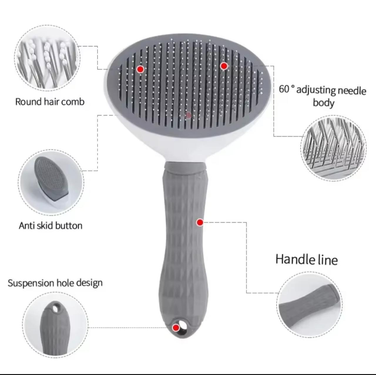 Self-Cleaning Pet Slicker Brush – One-Click Hair Removal | Cats & Dogs | Gray, Pink, Blue