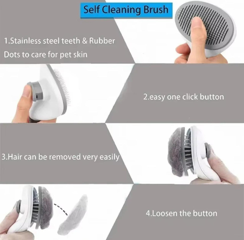 Self-Cleaning Pet Slicker Brush – One-Click Hair Removal | Cats & Dogs | Gray, Pink, Blue