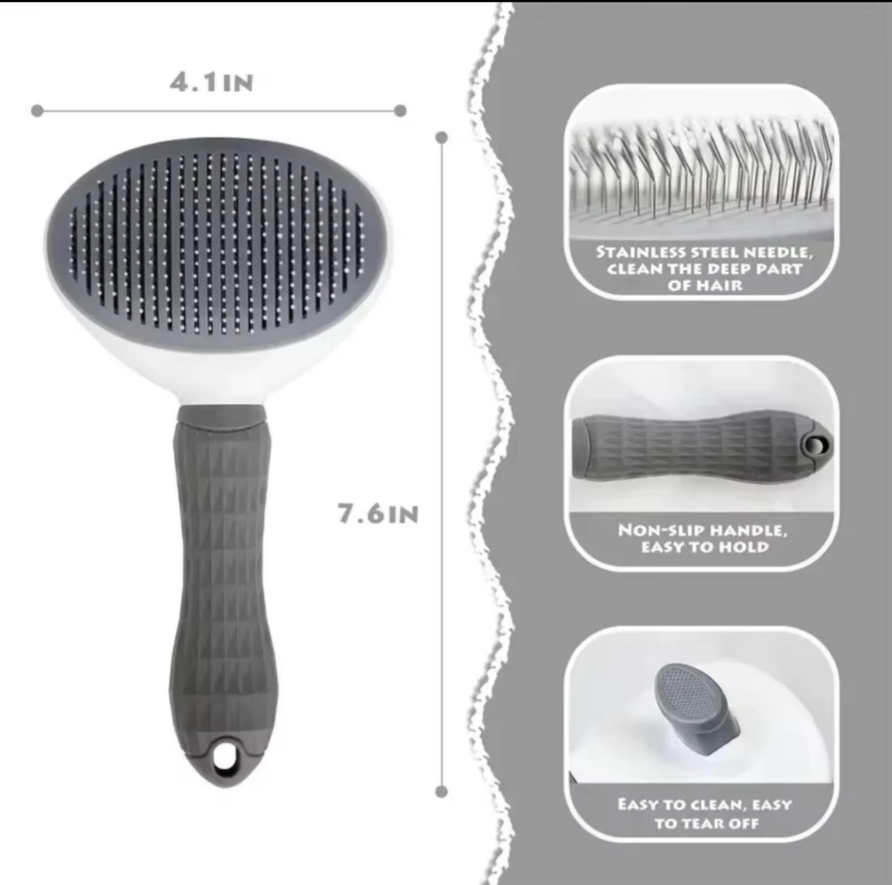 Self-Cleaning Pet Slicker Brush – One-Click Hair Removal | Cats & Dogs | Gray, Pink, Blue