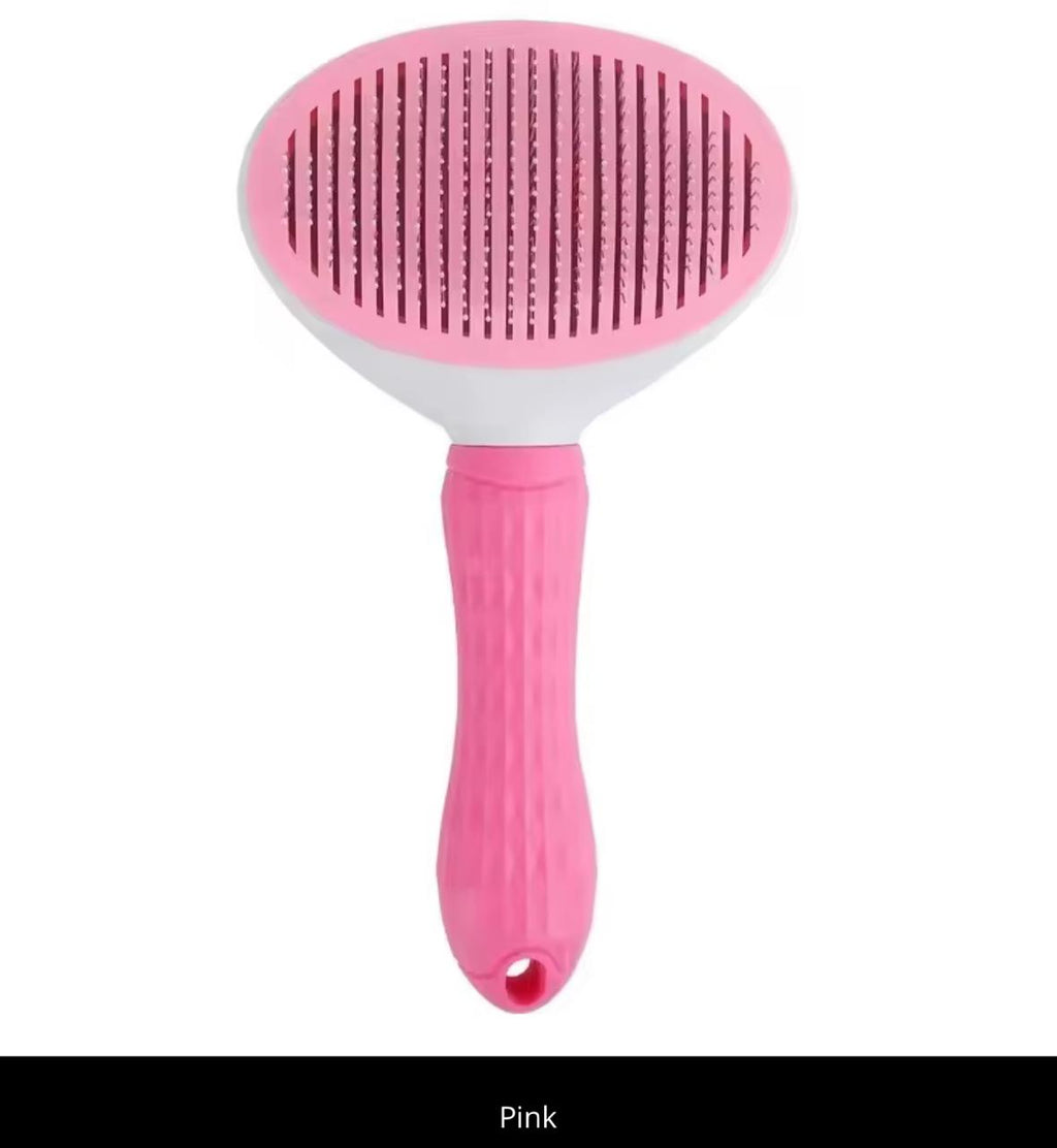 Self-Cleaning Pet Slicker Brush – One-Click Hair Removal | Cats & Dogs | Gray, Pink, Blue
