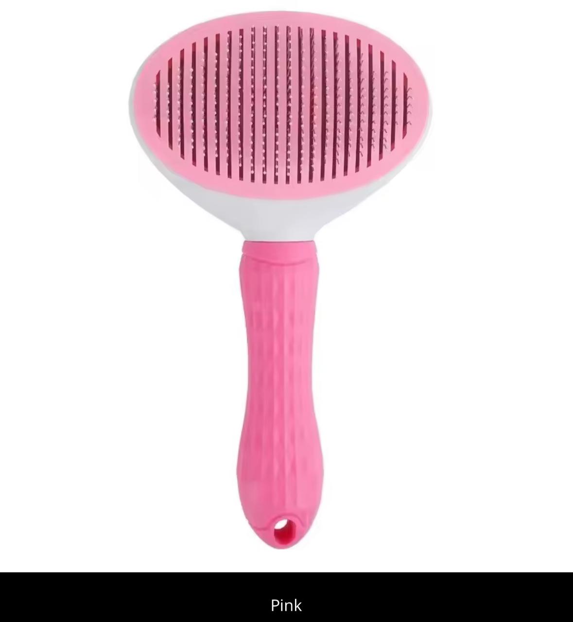 Self-Cleaning Pet Slicker Brush – One-Click Hair Removal | Cats & Dogs | Gray, Pink, Blue