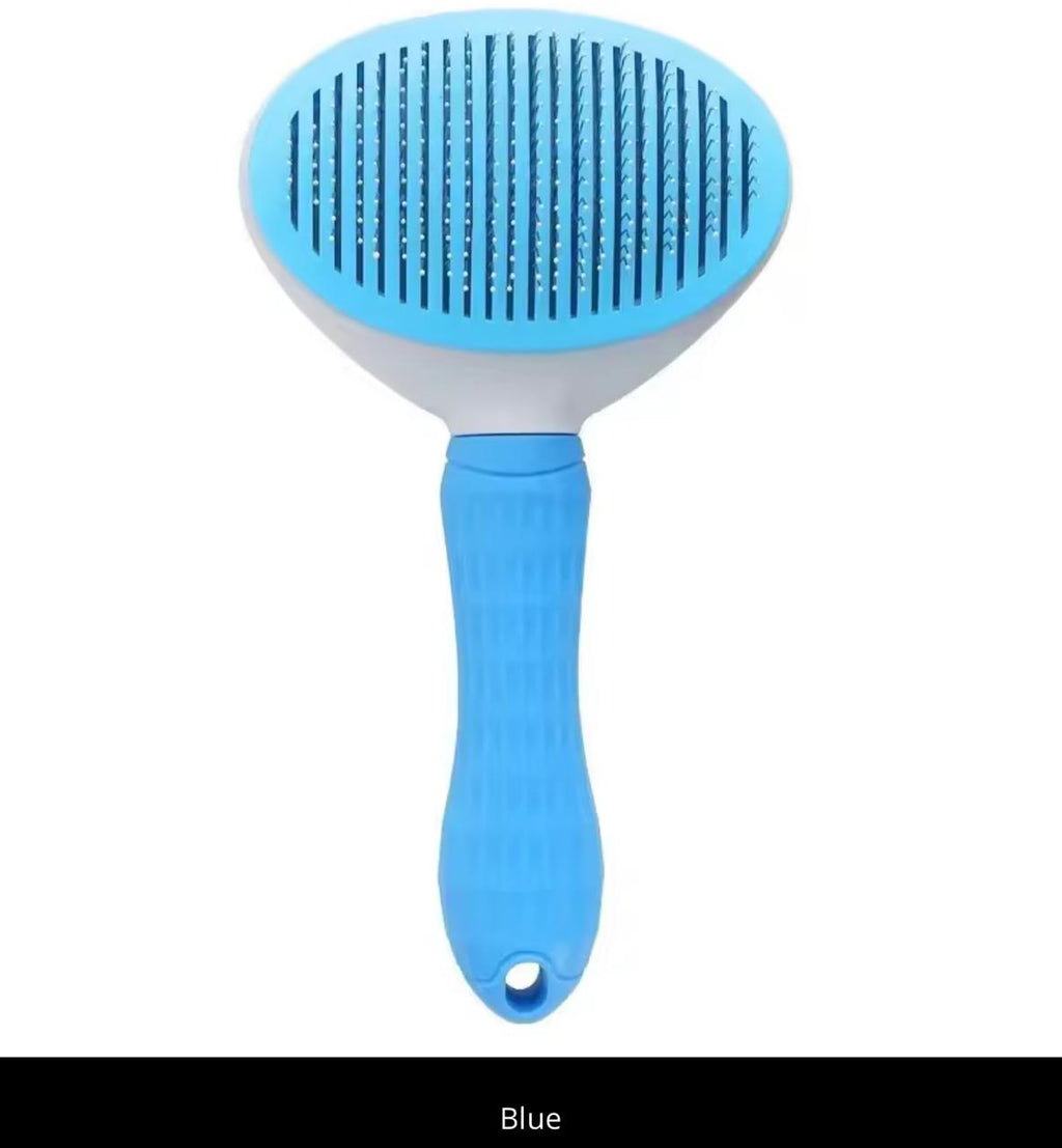 Self-Cleaning Pet Slicker Brush – One-Click Hair Removal | Cats & Dogs | Gray, Pink, Blue