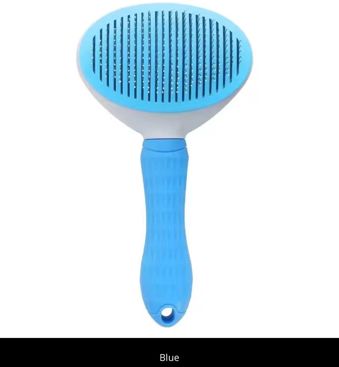 Self-Cleaning Pet Slicker Brush – One-Click Hair Removal | Cats & Dogs | Gray, Pink, Blue