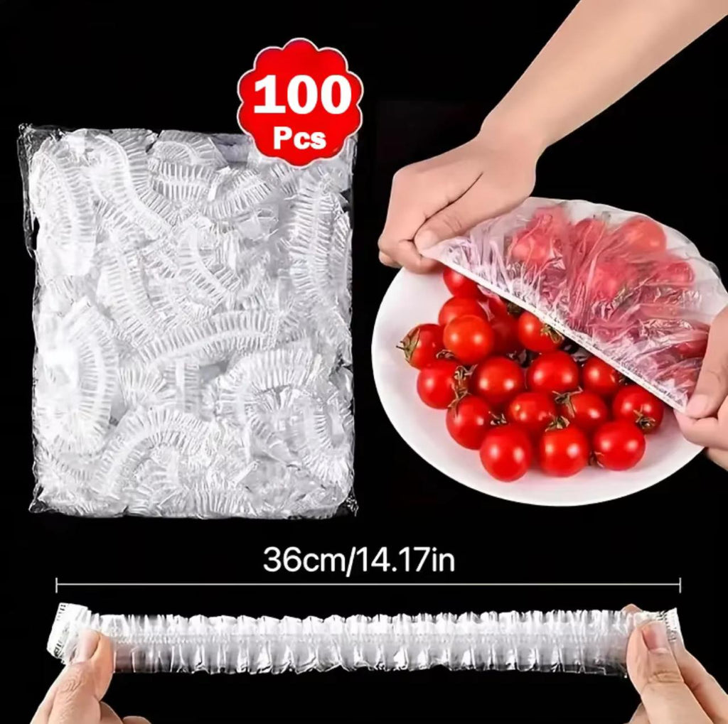 Disposable Elastic Food Cover – 100pcs | Stretch Wrap | Fridge & Microwave Safe | 36cm