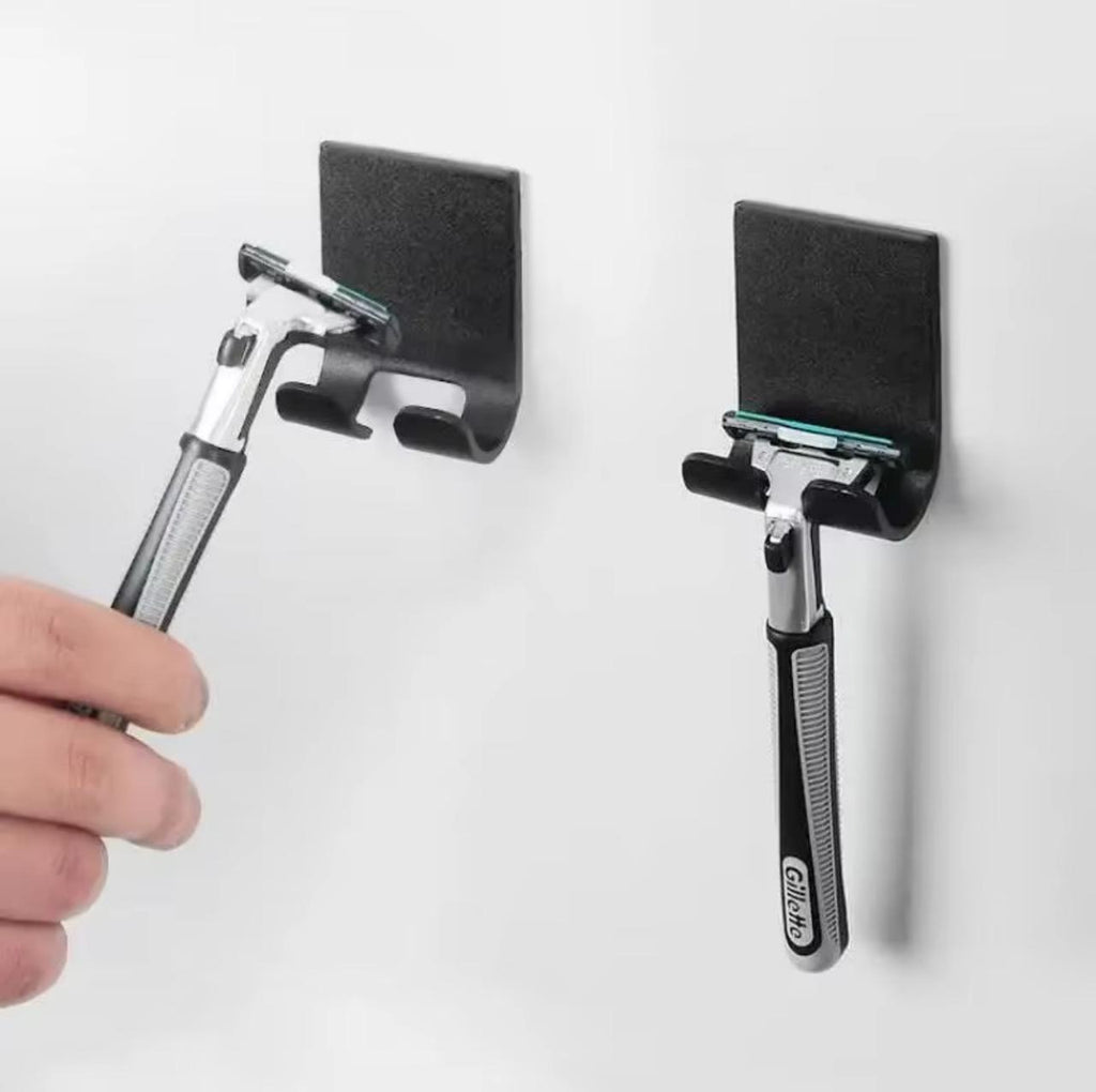 Self-Adhesive Razor Holder Wall Hook – No Drilling | 3M Adhesive | Stainless Steel & Plastic | Silver & Black