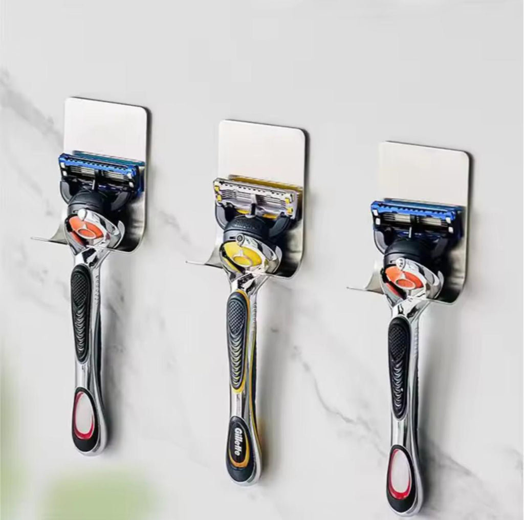Self-Adhesive Razor Holder Wall Hook – No Drilling | 3M Adhesive | Stainless Steel & Plastic | Silver & Black
