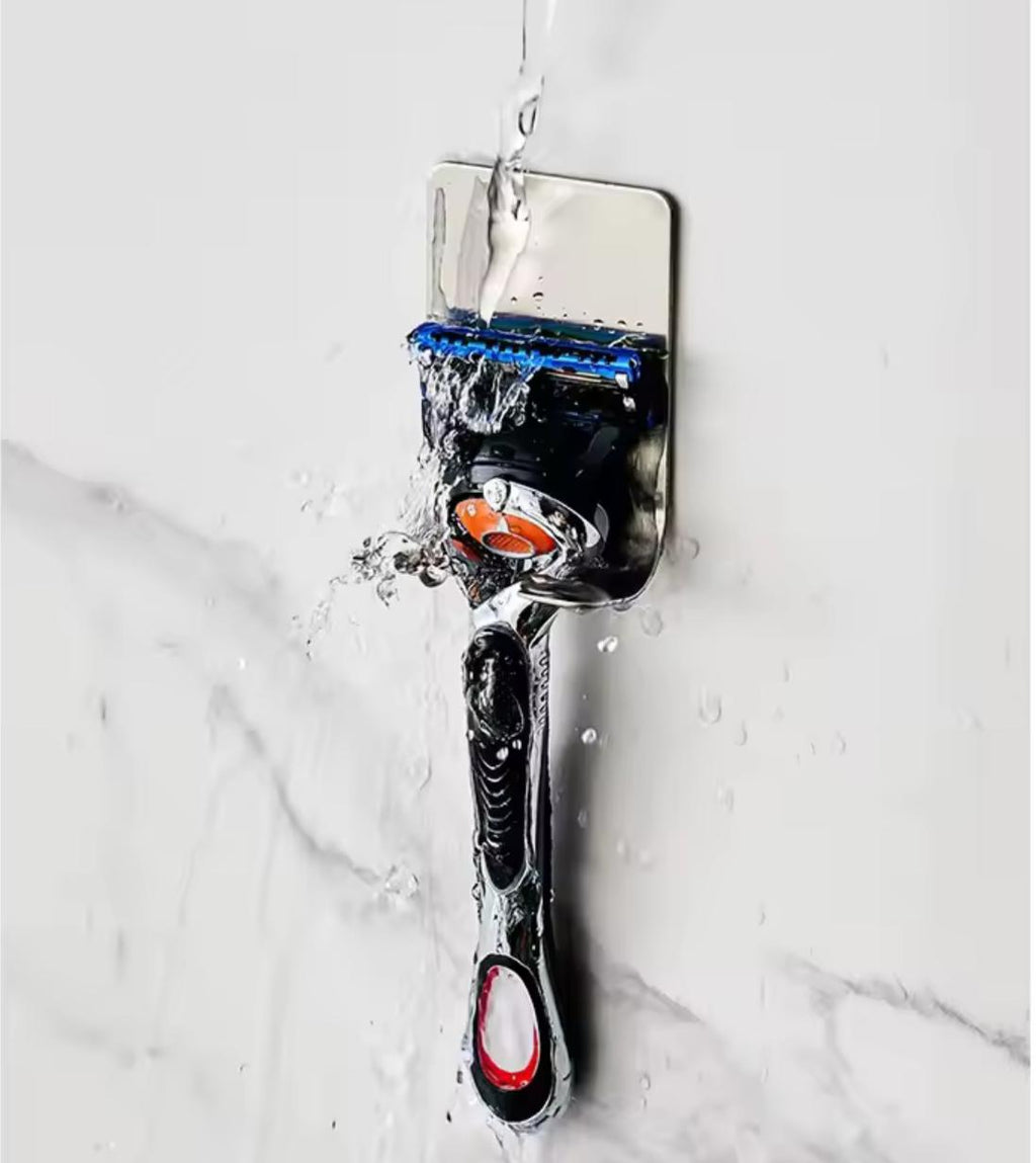 Self-Adhesive Razor Holder Wall Hook – No Drilling | 3M Adhesive | Stainless Steel & Plastic | Silver & Black