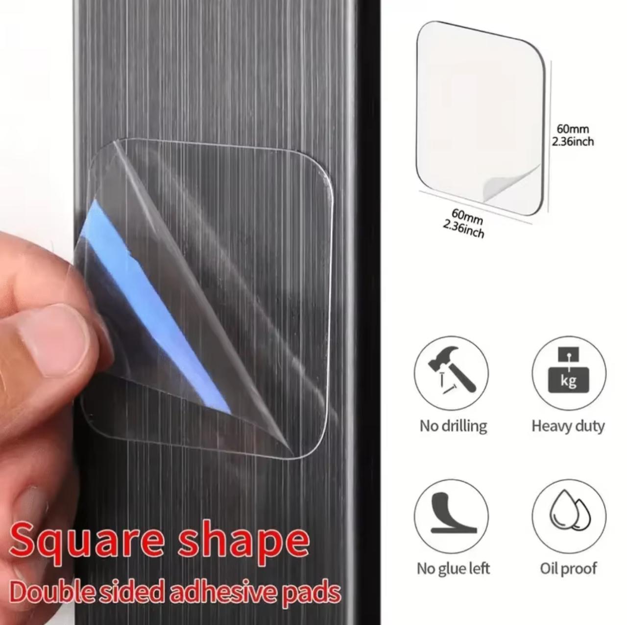 Double-Sided Adhesive Pads – 50pcs | 60×60mm Square | No Drilling | Heavy Duty | No Glue Left | Oil Proof