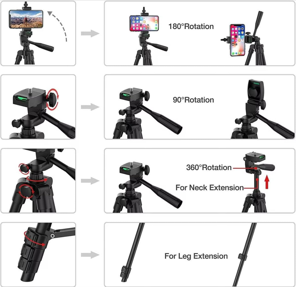 Extendable Camera Tripod Stand 33–102cm with Bluetooth Remote & Phone Mount (Black / Silver)