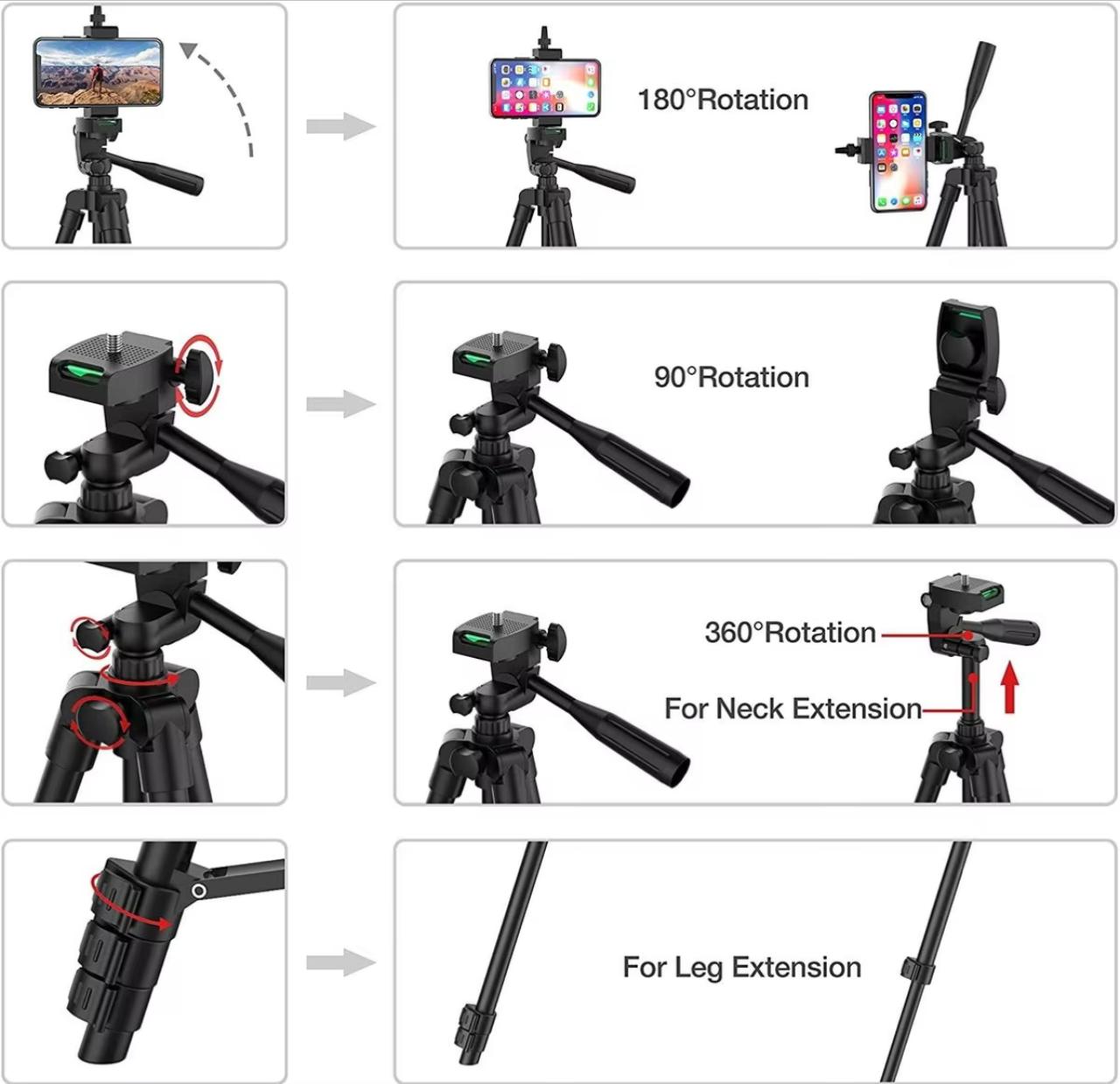 Extendable Camera Tripod Stand 33–102cm with Bluetooth Remote & Phone Mount (Black / Silver)