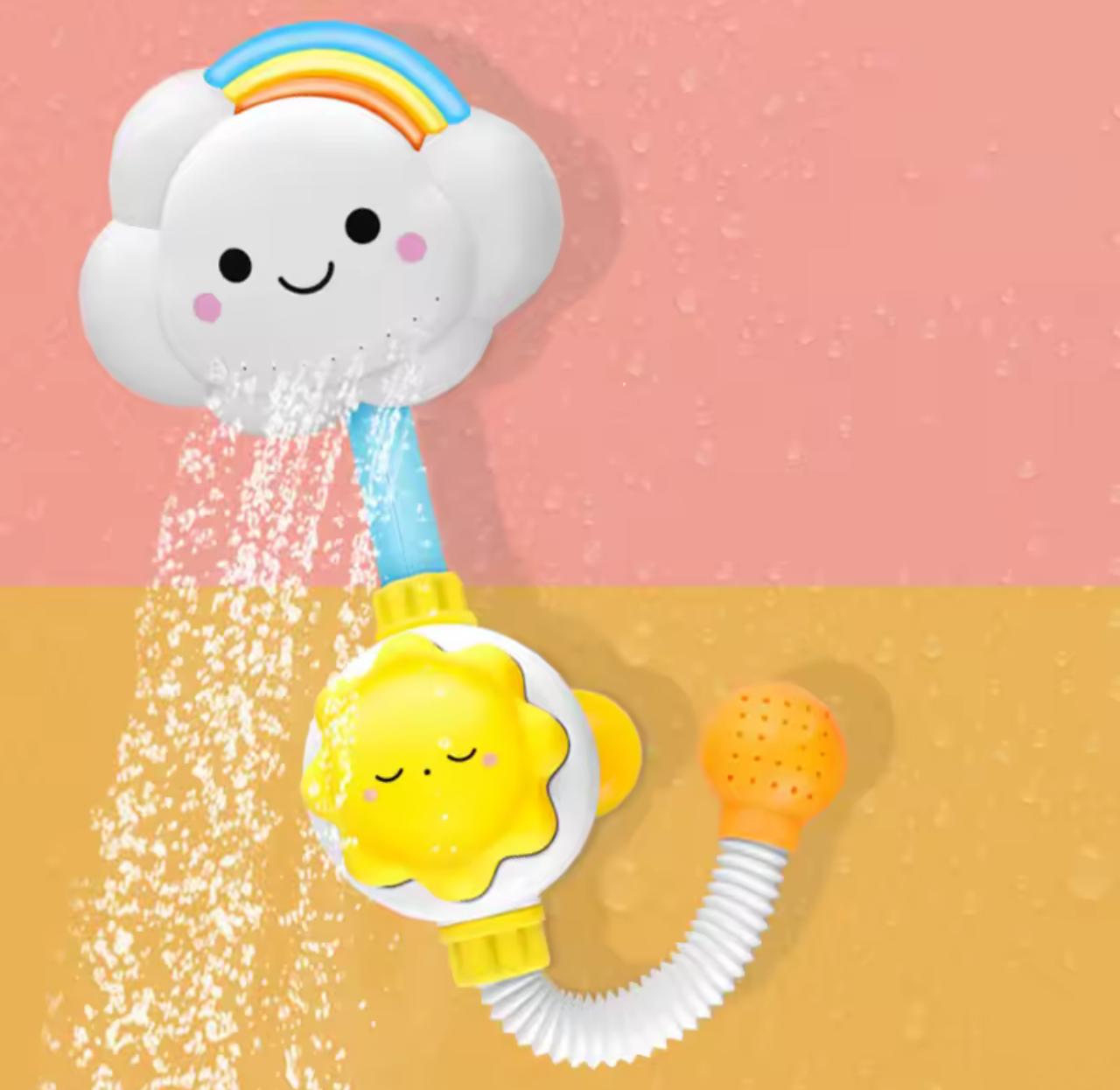 Rainbow Cloud Baby Bath Shower Toy – 90° Rotating Spray Head, Suction Cup Base & Sun Pump | Kids Bath Playset