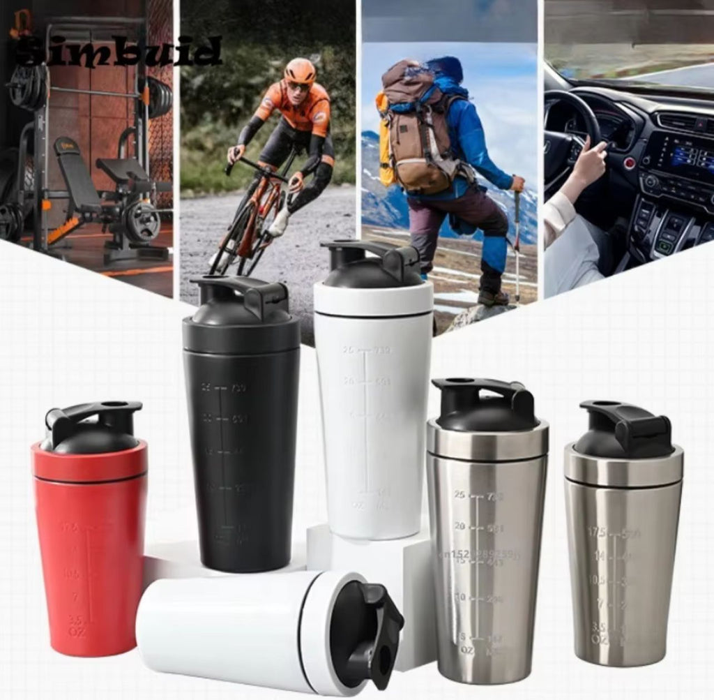Simbuid Stainless Steel Protein Shaker Bottle – 500ml & 750ml | Leak-Proof | 4 Colors