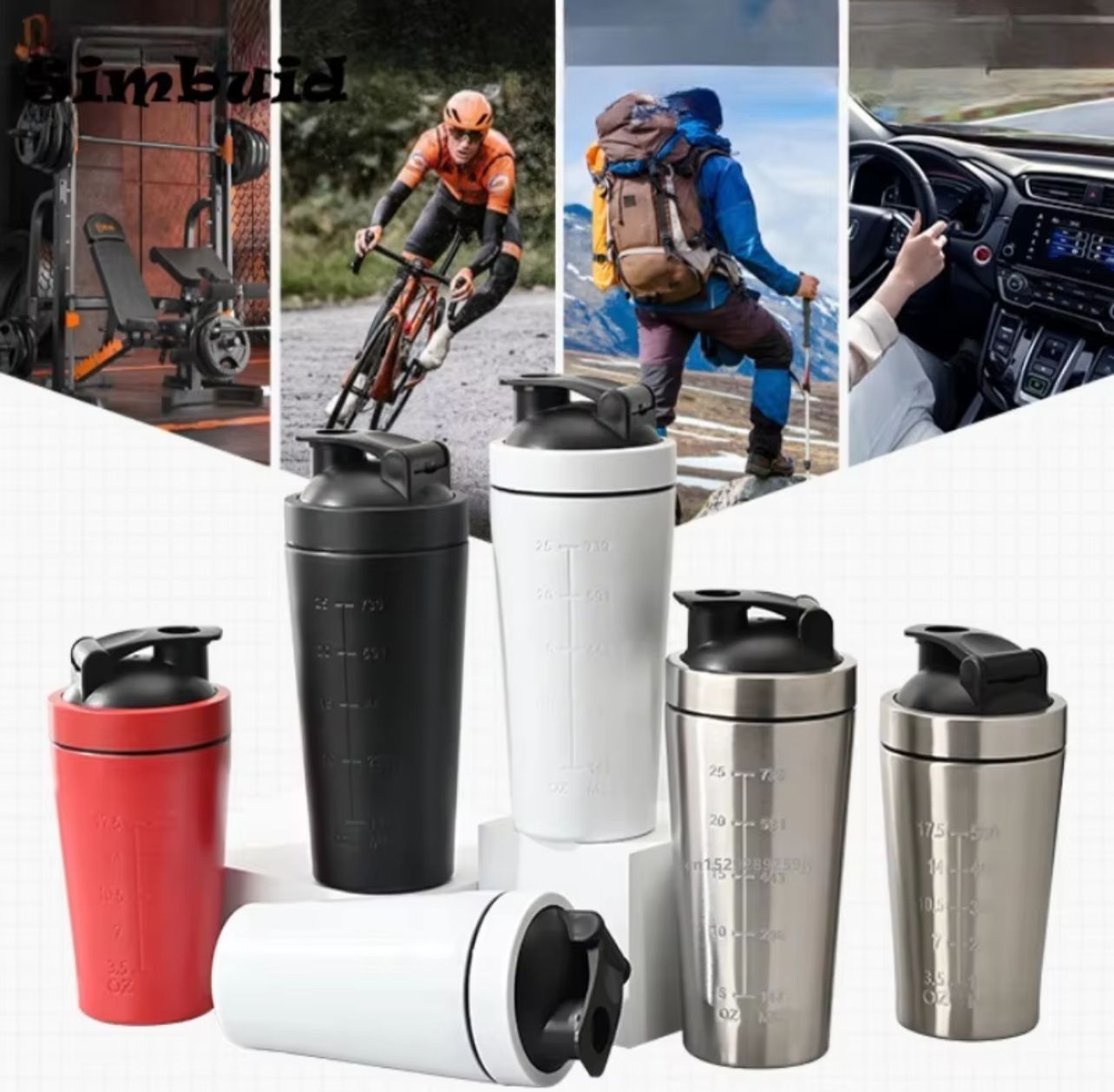Simbuid Stainless Steel Protein Shaker Bottle – 500ml & 750ml | Leak-Proof | 4 Colors