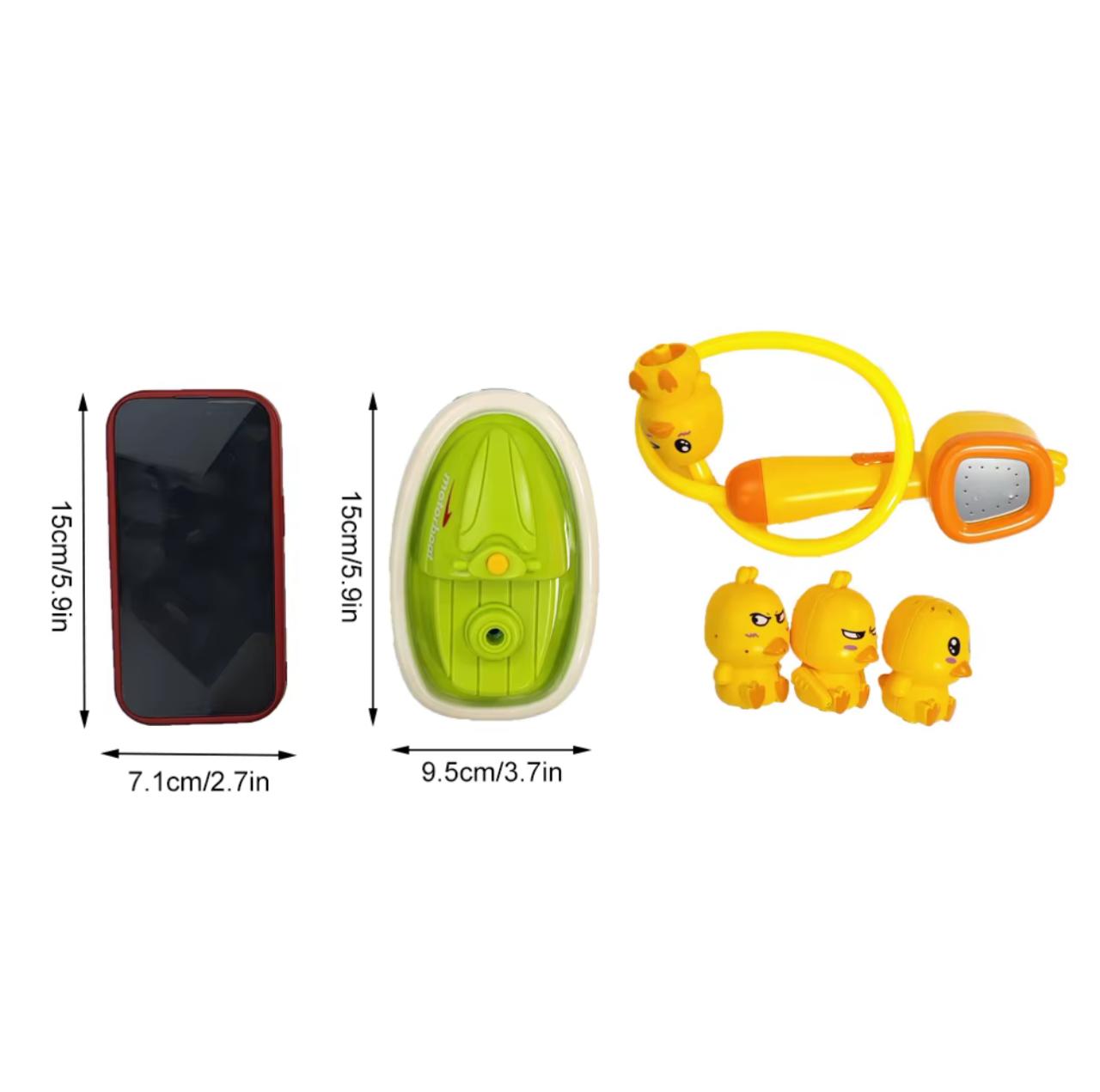 Little Yellow Duck Baby Bath Toy Set – Electric Water Spray Shower with Motorboat & 4 Duck Figures | Kids Bath Playset
